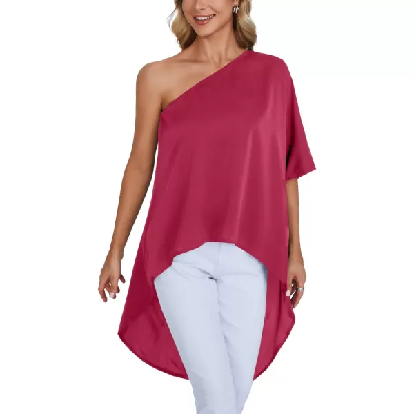 LYANER Women's One Shoulder Batwing Short Sleeve Blouse High Low Hem Long Shirt Top