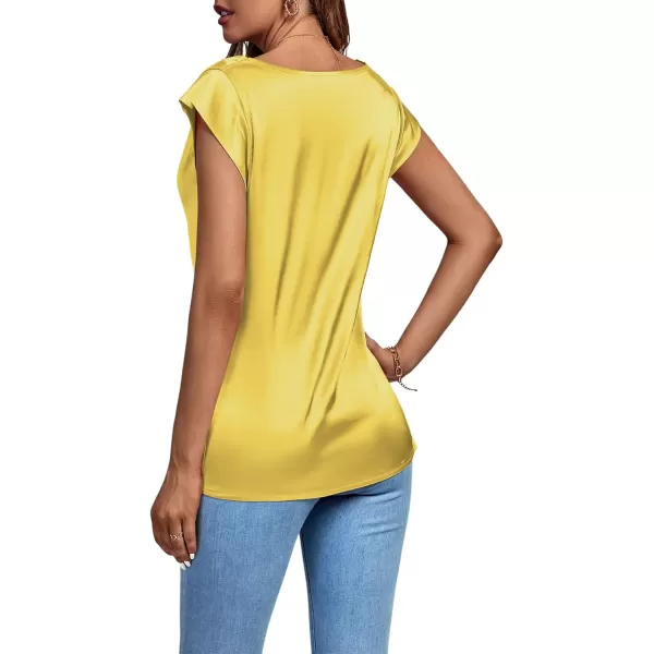 LYANER Women's Satin Silky Drape Cowl Neck Cap Sleeve Tank Tops Tunic Blouse Shirt