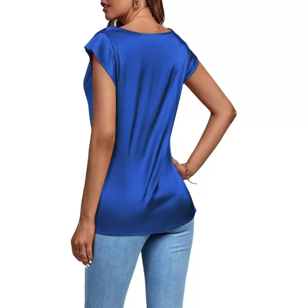 LYANER Women's Satin Silky Drape Cowl Neck Cap Sleeve Tank Tops Tunic Blouse Shirt