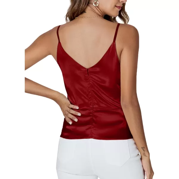 LYANER Women's Silk Satin Spaghetti Strap V Neck Ruched Sleeveless Cami Peplum Top