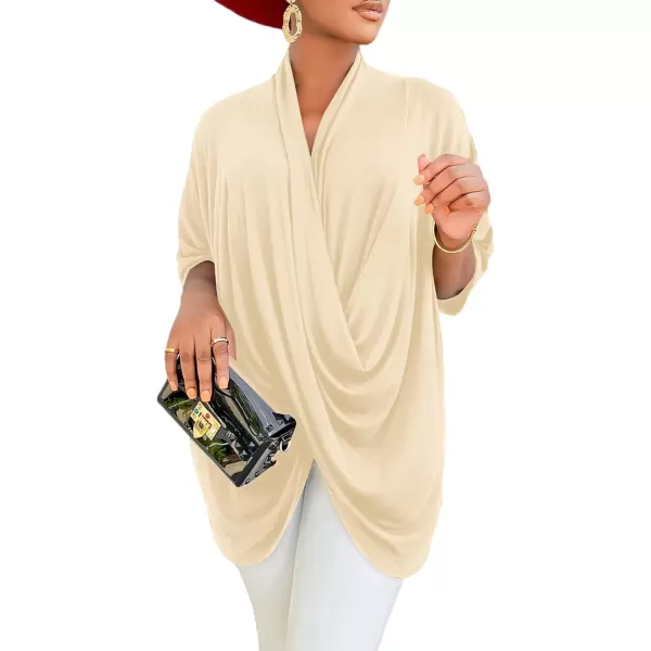 LYANER Women's Wrap V Neck Ruched Short Sleeve Split Hem Blouse Shirt Tunic Top