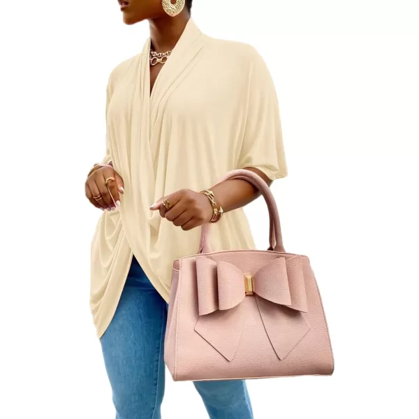 LYANER Women's Wrap V Neck Ruched Short Sleeve Split Hem Blouse Shirt Tunic Top