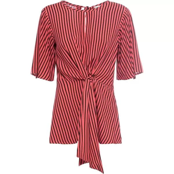 LYANER 2024 Women's Elegant Peplum Tops Crew Neck Tie Waist Short Bell Sleeve Stripe Shirts Blouse