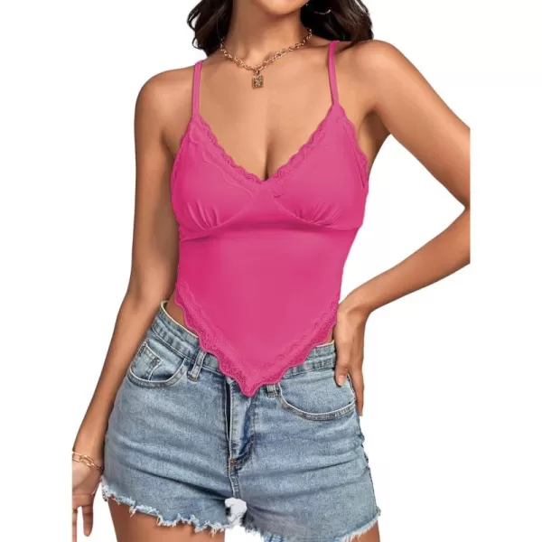 LYANER Women's Lace Trim V Neck Spaghetti Straps Sleeveless Fitted Cami Top