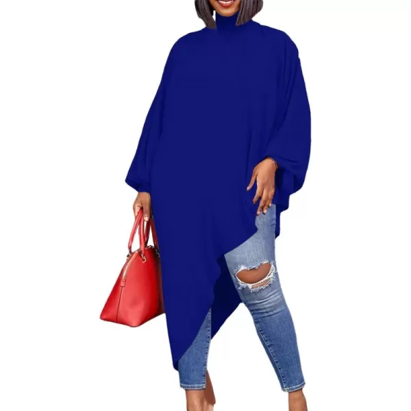 LYANER Women's Mock Neck Asymmetrical High Low Balloon Long Sleeve Long Shirt Blouse Tunic Top