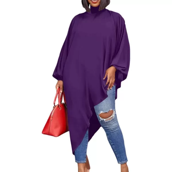 LYANER Women's Mock Neck Asymmetrical High Low Balloon Long Sleeve Long Shirt Blouse Tunic Top