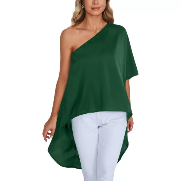 LYANER Women's One Shoulder Batwing Short Sleeve Blouse High Low Hem Long Shirt Top