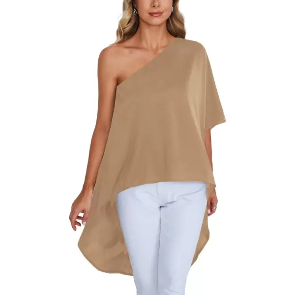 LYANER Women's One Shoulder Batwing Short Sleeve Blouse High Low Hem Long Shirt Top