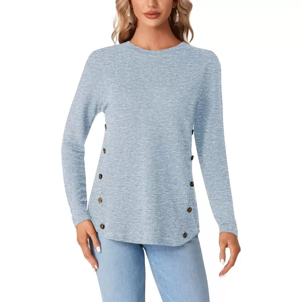LYANER Women's Long Sleeve Round Neck Shirts Button Side Basic Top Blouse Tee