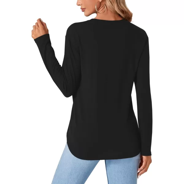 LYANER Women's Long Sleeve Round Neck Shirts Button Side Basic Top Blouse Tee