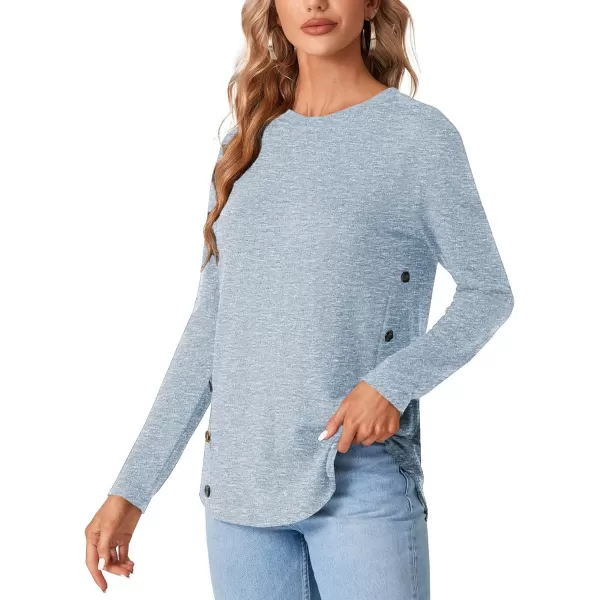 LYANER Women's Long Sleeve Round Neck Shirts Button Side Basic Top Blouse Tee