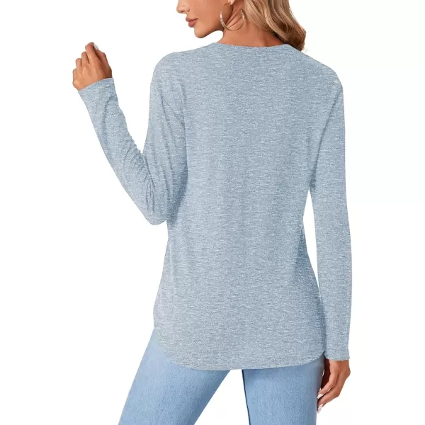 LYANER Women's Long Sleeve Round Neck Shirts Button Side Basic Top Blouse Tee