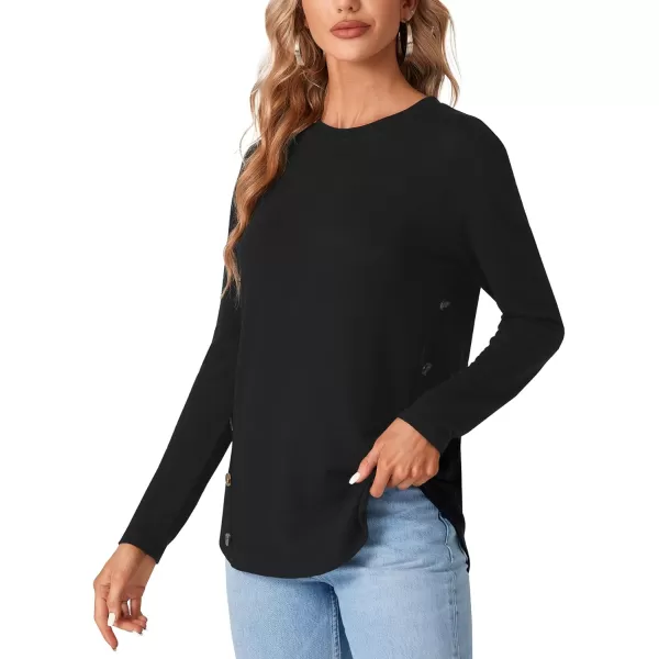 LYANER Women's Long Sleeve Round Neck Shirts Button Side Basic Top Blouse Tee