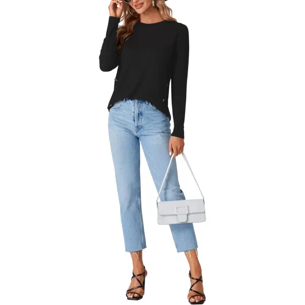 LYANER Women's Long Sleeve Round Neck Shirts Button Side Basic Top Blouse Tee
