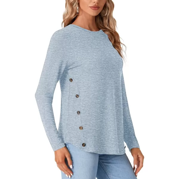 LYANER Women's Long Sleeve Round Neck Shirts Button Side Basic Top Blouse Tee