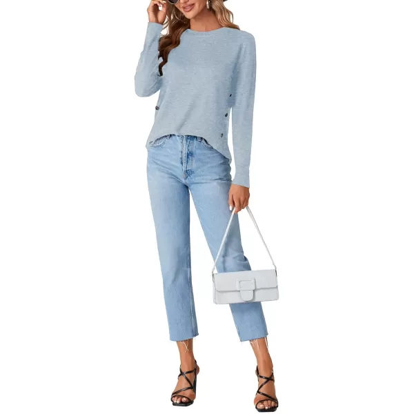 LYANER Women's Long Sleeve Round Neck Shirts Button Side Basic Top Blouse Tee