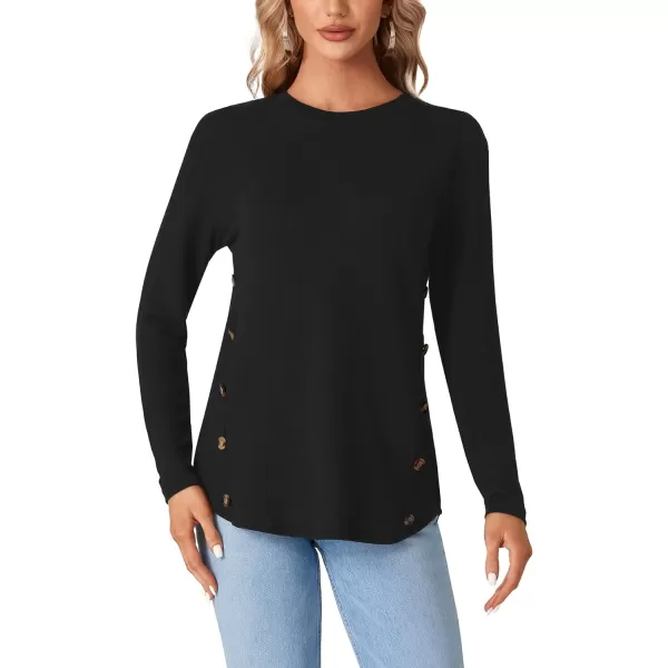LYANER Women's Long Sleeve Round Neck Shirts Button Side Basic Top Blouse Tee