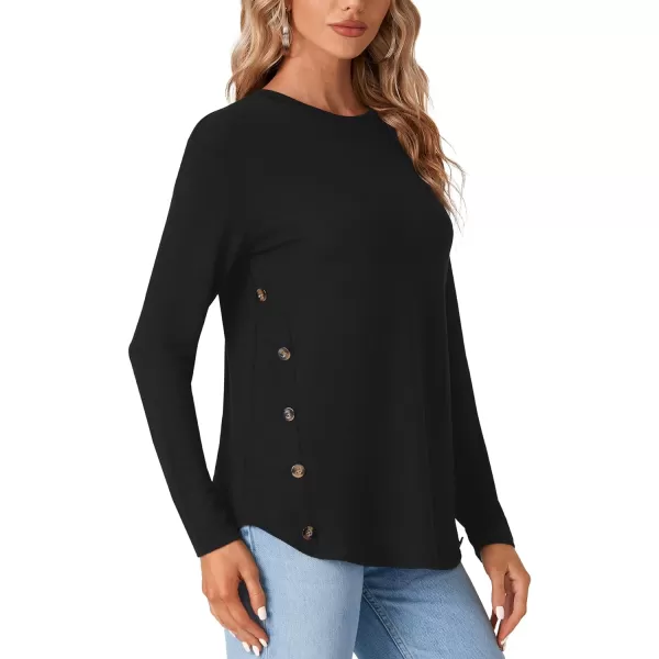 LYANER Women's Long Sleeve Round Neck Shirts Button Side Basic Top Blouse Tee