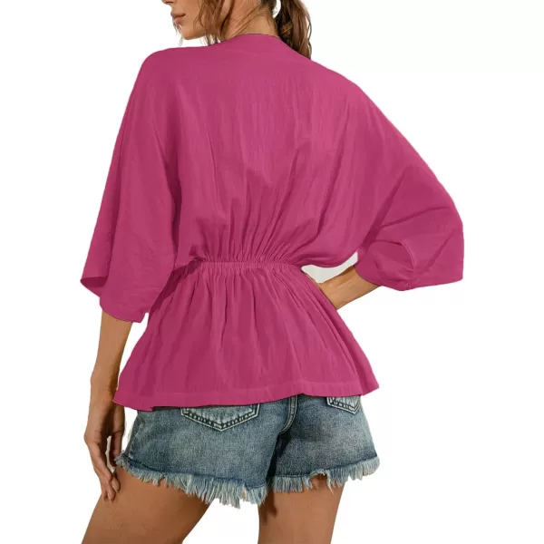 LYANER Women's Wrap V Neck Batwing Sleeve Elastic Waist Loose Peplum Blouse Shirts Top