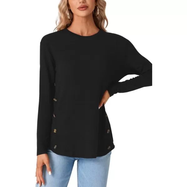 LYANER Women's Long Sleeve Round Neck Shirts Button Side Basic Top Blouse Tee