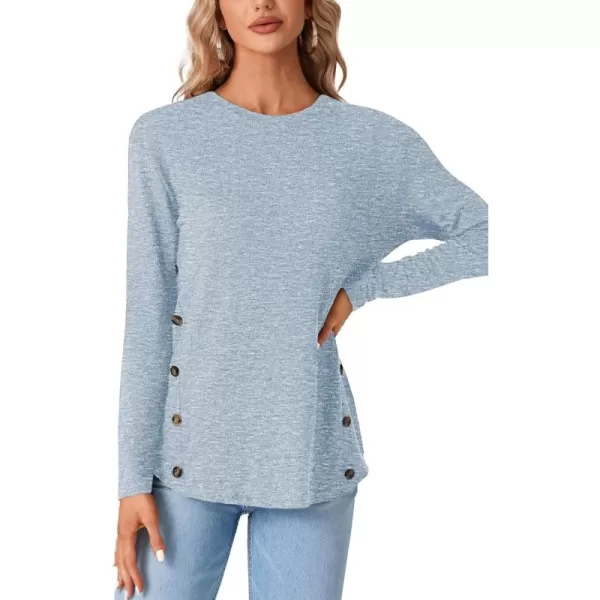 LYANER Women's Long Sleeve Round Neck Shirts Button Side Basic Top Blouse Tee