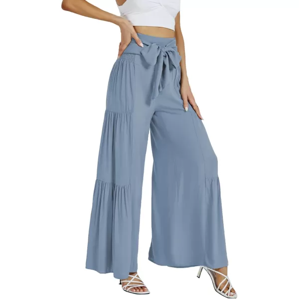 LYANER Women's Casual Tie Front Smocked High Waist Wide Leg Pleated Palazzo Lounge Pant