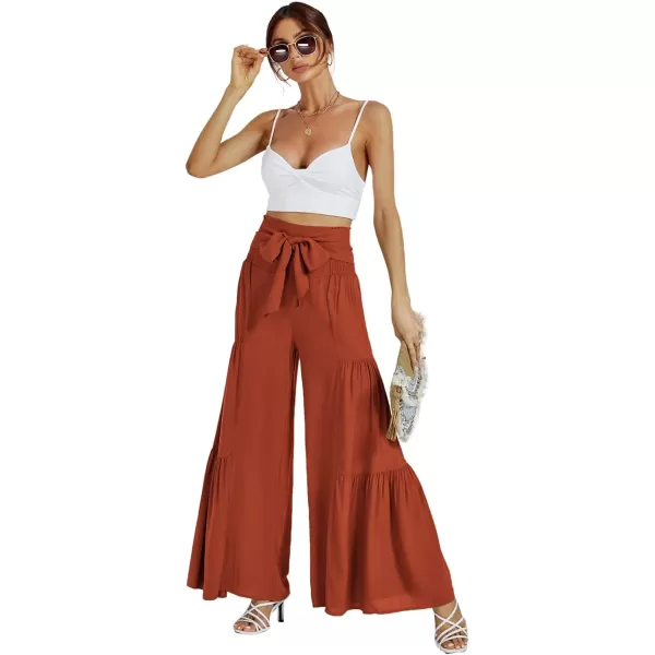 LYANER Women's Casual Tie Front Smocked High Waist Wide Leg Pleated Palazzo Lounge Pant