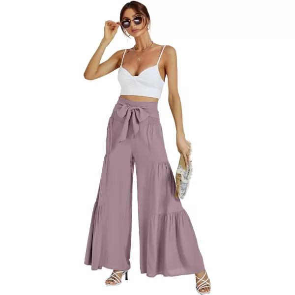 LYANER Women's Casual Tie Front Smocked High Waist Wide Leg Pleated Palazzo Lounge Pant