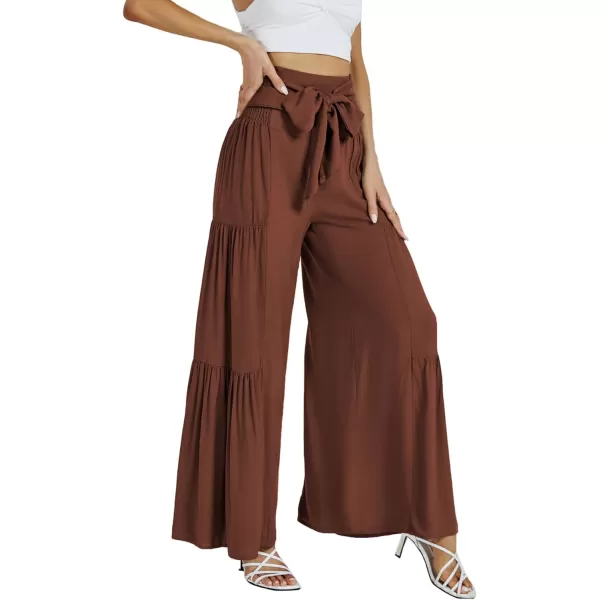 LYANER Women's Casual Tie Front Smocked High Waist Wide Leg Pleated Palazzo Lounge Pant