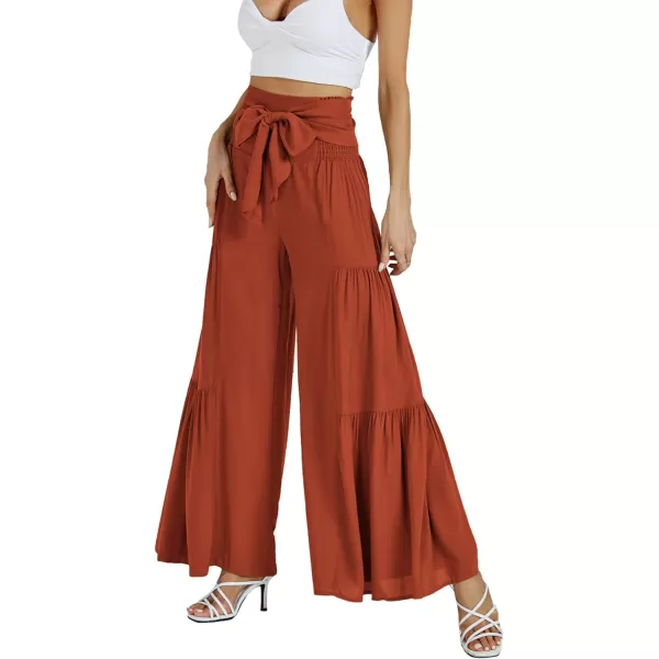 LYANER Women's Casual Tie Front Smocked High Waist Wide Leg Pleated Palazzo Lounge Pant
