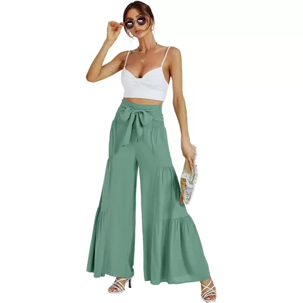 LYANER Women's Casual Tie Front Smocked High Waist Wide Leg Pleated Palazzo Lounge Pant