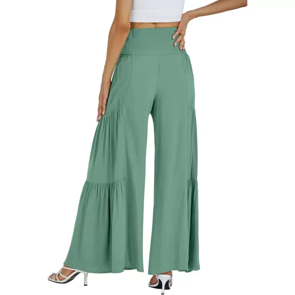 LYANER Women's Casual Tie Front Smocked High Waist Wide Leg Pleated Palazzo Lounge Pant