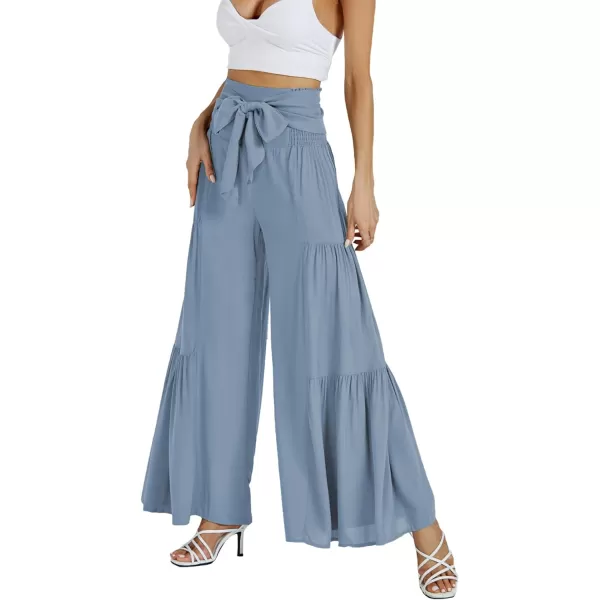 LYANER Women's Casual Tie Front Smocked High Waist Wide Leg Pleated Palazzo Lounge Pant