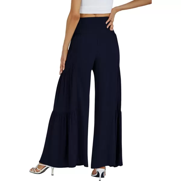 LYANER Women's Casual Tie Front Smocked High Waist Wide Leg Pleated Palazzo Lounge Pant