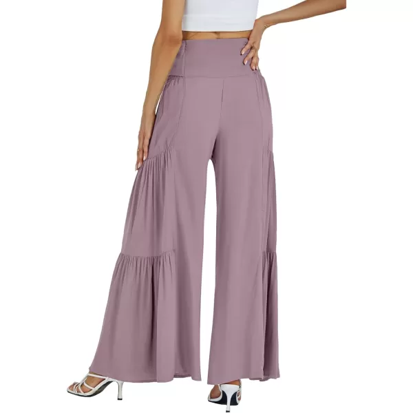 LYANER Women's Casual Tie Front Smocked High Waist Wide Leg Pleated Palazzo Lounge Pant