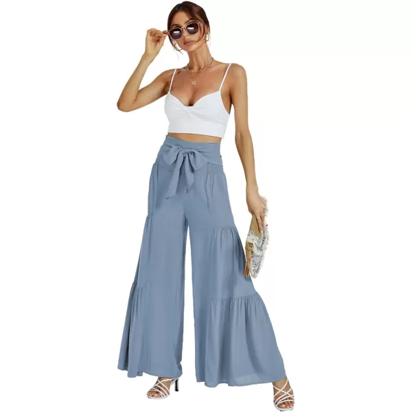 LYANER Women's Casual Tie Front Smocked High Waist Wide Leg Pleated Palazzo Lounge Pant