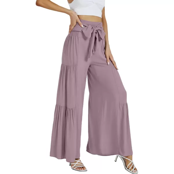LYANER Women's Casual Tie Front Smocked High Waist Wide Leg Pleated Palazzo Lounge Pant