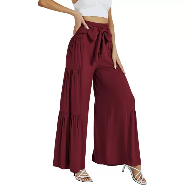 LYANER Women's Casual Tie Front Smocked High Waist Wide Leg Pleated Palazzo Lounge Pant