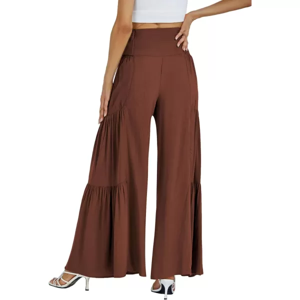 LYANER Women's Casual Tie Front Smocked High Waist Wide Leg Pleated Palazzo Lounge Pant