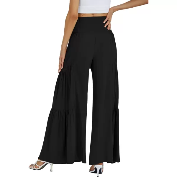 LYANER Women's Casual Tie Front Smocked High Waist Wide Leg Pleated Palazzo Lounge Pant