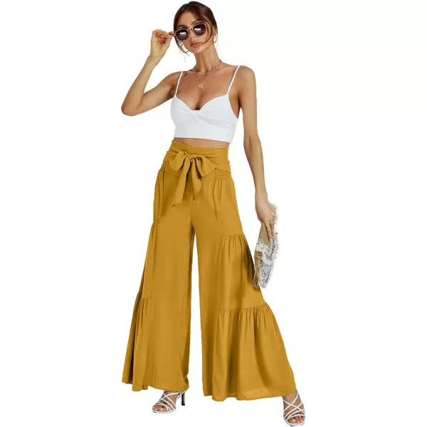 LYANER Women's Casual Tie Front Smocked High Waist Wide Leg Pleated Palazzo Lounge Pant