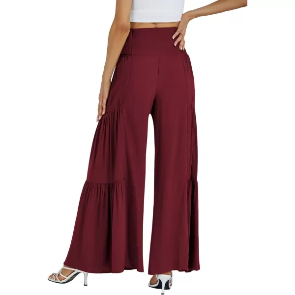 LYANER Women's Casual Tie Front Smocked High Waist Wide Leg Pleated Palazzo Lounge Pant