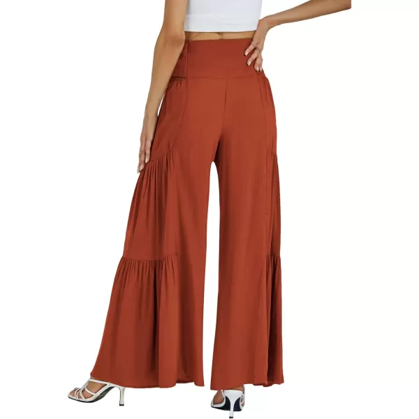 LYANER Women's Casual Tie Front Smocked High Waist Wide Leg Pleated Palazzo Lounge Pant