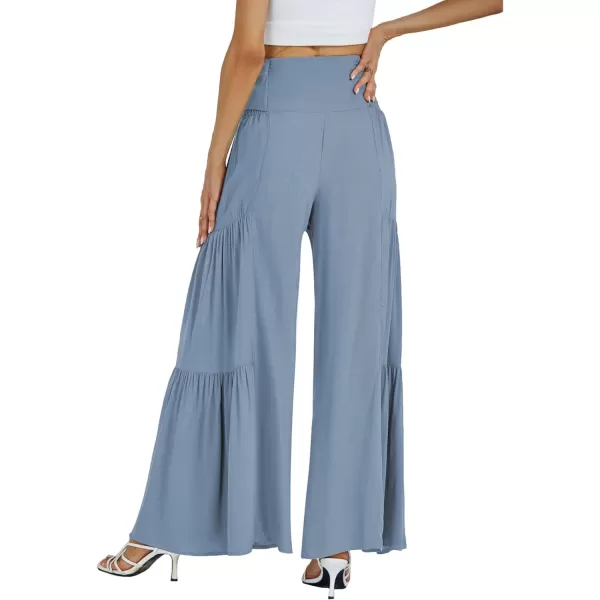 LYANER Women's Casual Tie Front Smocked High Waist Wide Leg Pleated Palazzo Lounge Pant