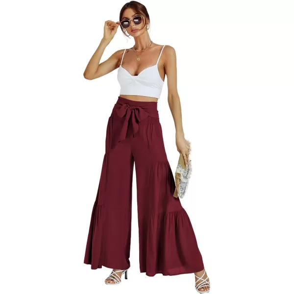LYANER Women's Casual Tie Front Smocked High Waist Wide Leg Pleated Palazzo Lounge Pant