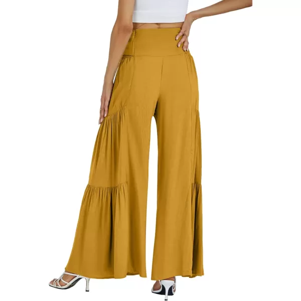 LYANER Women's Casual Tie Front Smocked High Waist Wide Leg Pleated Palazzo Lounge Pant