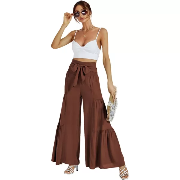 LYANER Women's Casual Tie Front Smocked High Waist Wide Leg Pleated Palazzo Lounge Pant