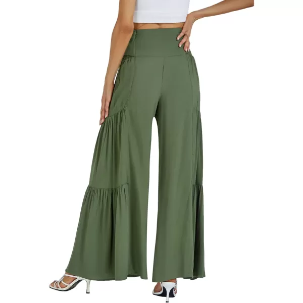 LYANER Women's Casual Tie Front Smocked High Waist Wide Leg Pleated Palazzo Lounge Pant
