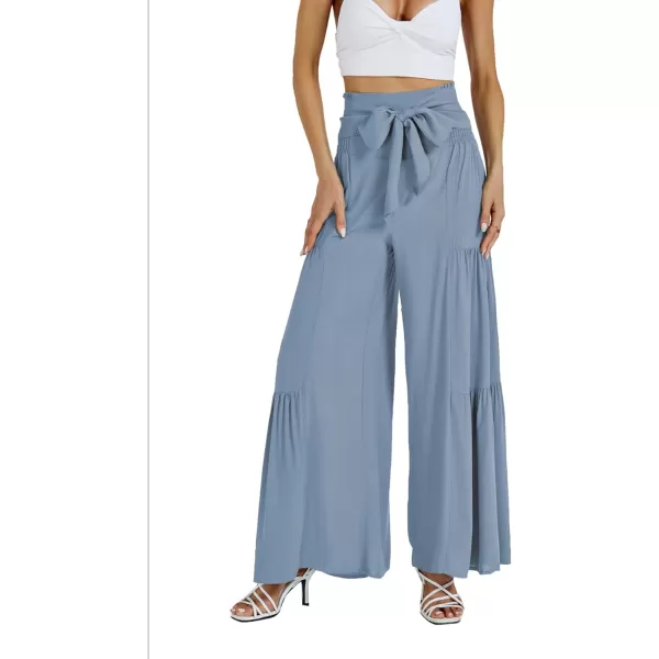 LYANER Women's Casual Tie Front Smocked High Waist Wide Leg Pleated Palazzo Lounge Pant