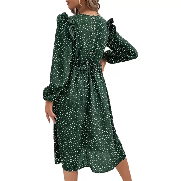 LYANER Women's Polka Dots Crew Neck Puff Long Sleeveless Ruffle A Line Flowy Midi Dress